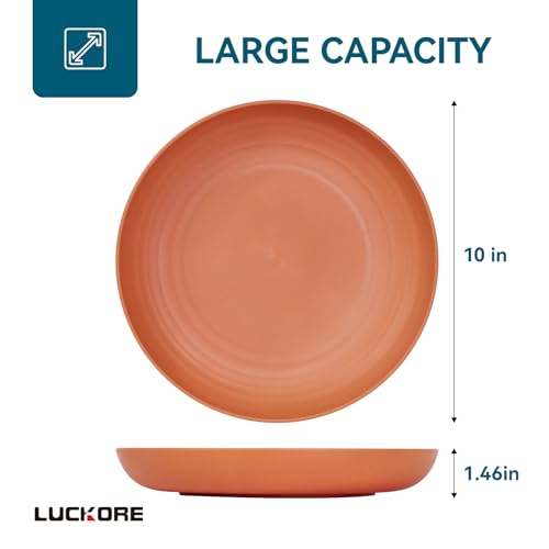 Luckore 10 inch Deep Dinner Plates Set of 8 Wheat Straw Plates, Unbreakable Dinner Dishes Alternative for Plastic Microwave and Dishwasher Safe for Kitchen with 4 Colors Classic Bright - size: 10in-8pack