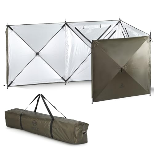 Nice C Camping Wind Sceen, 4 Panels Beach Garden Wind Blocker Breaker, 4 FT Privacy Fence Screen, Privacy Sunbathing, Clam Screen Porch, with Mesh Window, Poles, Ground Nails Included (Green)