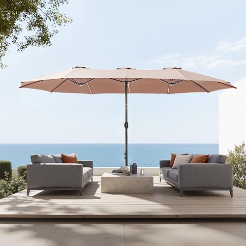 Sophia & William 15 ft Extra Large Patio Umbrella with Base Included, Rectangular Outdoor Umbrella Heavy Duty, Market Umbrella Double-sided Fade Resistant for Pool Garden Backyard, Beige - color: Beige