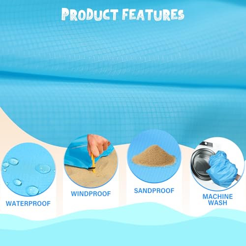 Beach Blanket 78''×81'' - Waterproof Sandproof Sand Free Oversized Mat for 1-5 Adults, Lightweight Durable Compact for Beach Travel Camping Hiking Picnic