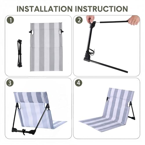 Stripes Foldable Pool Chair,Ultra-Light Portable Beach Chair with Carry Bag for Sunbathing Swimming Poolside Picnic Lawn Road Hiking Trips (1, Grey and White) - color: Grey and White