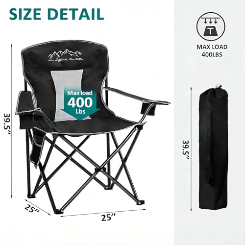 Outdoor Folding Camping Chair with Cup Holder, Storage Bag, Large Anti-Sink Feet, 400lbs Capacity, Breathable Mesh Portable Chair for Camping, Beach, Fishing, Sports, Black - color: Black, size: 1 Pack
