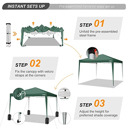 COBIZI 10x10 Pop Up Canopy Tent with 4 Sandbags, Easy Set Up Gazebo, Instant Outdoor Sun Shade &Waterproof Canopy with 8 Stakes,4 Ropes&Carry Bag, Tents for Parties, Beach, Backyard,Camping(Green - color: Green, size: 10x10FT without sidewall