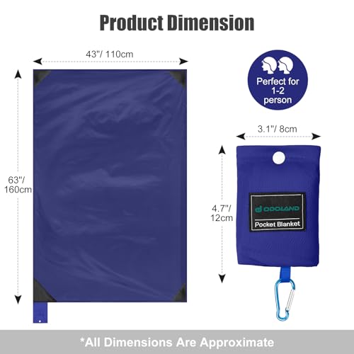 Odoland Beach Blanket Picnic Blanket, 43" x 63" SandProof Waterproof Outdoor Pocket Blanket with Portable Bag, Foldable Lightweight Sand Free Quick Drying Beach Mat for Hiking Camping Travel, Blue - color: Blue, size: 43.3" x 63"(1-2 People)