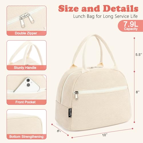 FlowFly Lunch Bag for Women Insulated Lunch Box Corduroy Lunch Tote Cooler for Travel Work Picnic,Corduroy Beige - color: Corduroy Beige