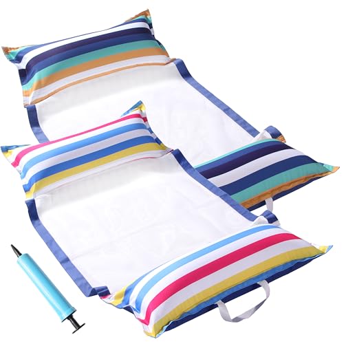 FindUWill Pool Hammock Floats, XL, 2Pack Inflatable Water Floaties 4-in-1 (Saddle, Lounge Chair, Drifter), Lounger for Adults - color: 01Rainbow&Kanagawa