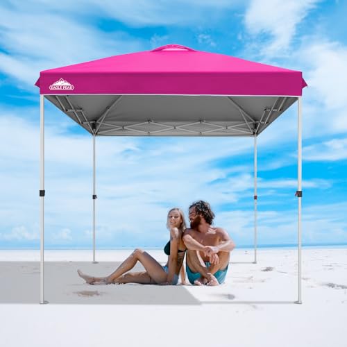 EAGLE PEAK Pop Up Canopy Tent with Wheeled Carry Bag, 8 Stakes, 4 Ropes, Easy Set Up Tent Canopy, 8x8 ft, Pink - color: Pink, size: 8x8