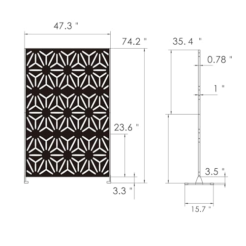 Kozyard Metal Privacy Screen 74" H x 47.2" W Decorative Outdoor Divider with Stand Panels Freestanding Screen Set for Deck Patio Balcony Garden Outdoor&Indoor(Black/Hexagonal Star) - color: Black/Hexagonal Star