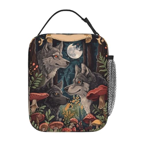 Reusable Wolf Lunch Box for Kids Girls Boys Women Adult, Insulated Enchanting Forest Lunch Bag,Polyester Cooler Animal Handbags Case for School Picnic Work Travel Beach or Hiking - color: Wolf 01