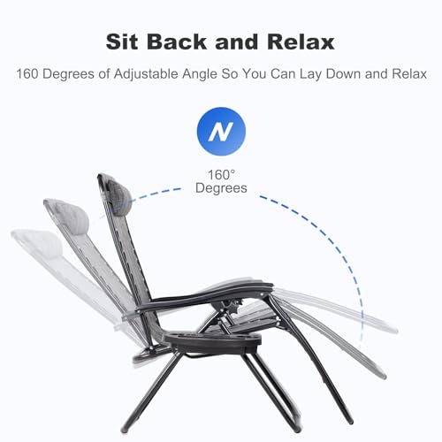Nazhura Set of 2 Relaxing Recliners Patio Chairs Adjustable Steel Mesh Zero Gravity Lounge Chair Beach Chairs with Pillow and Cup Holder(Grey) - color: Grey