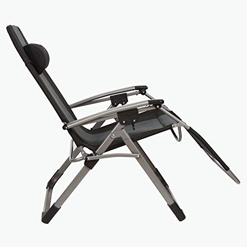 Kamp-Rite Outdoor Folding Reclining Zero Gravity Beach Lawn Chair w/Headrest for Backyard, Camping, Tailgating, & Sports, 300 LB Capacity, Gray/Black