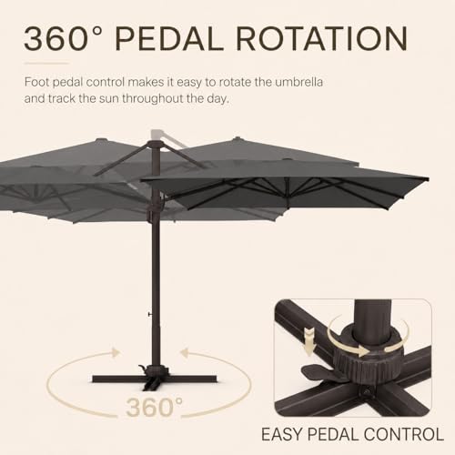 Kingdura 10' X 10' Cantilever Patio Umbrella, Large Square Aluminum Outdoor Offset Umbrella with 360-degree Rotation, 4 Position Tilt, UV Protection for Pool Deck Garden Patio (Grey) - color: Grey, size: 10x10 FT (No Base)