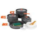 Odoland 15pcs Camping Cookware Non-Stick Lightweight Camping Pots and Pans Set with Kettle Plastic Plates Bowls Soup Spoon for Camping, Backpacking, Outdoor Cooking and Picnic - style: 15pcs W/ Kettle