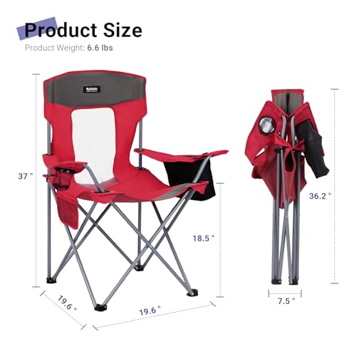 Camping Folding Chair Outdoor Lawn Portable Lightweight Camp Folding Chairs for Adult Outside with Cup Holder, Cooler Pouch & Side Pocket for Camping, Beach, Fishing, Sports or Tailgating Events, Red - color: Red