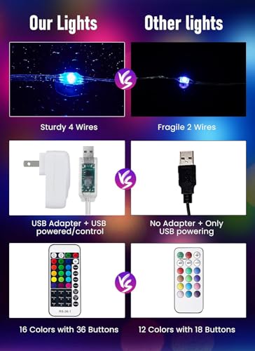 Minetom Color Changing Fairy String Lights - 33 ft 100 LED USB Silver Wire Lights with Remote and Timer, Starry Fairy Light for Bedroom Party Indoor Christmas Decoration, 16 Colors, Adapter Included - color: 16 Colors, size: 33 FT