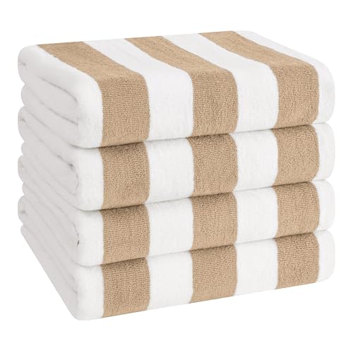 American Soft Linen Cabana Striped Beach Towels, 30x60 inch 4 Piece Oversize Pool Towels, Quick Drying Sand Free Swim Towels, Beige - color: Beige
