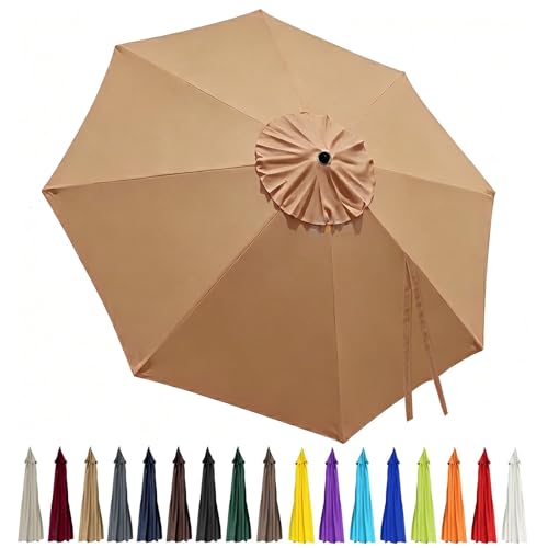 10ft Patio Umbrella Replacement Canopy 8 Ribs, Waterproof & Fade Resistant Market Umbrella Cover, Thickened Polyester Fabric for Backyard, Garden and Pool (Canopy Only) (Khaki) - color: Khaki