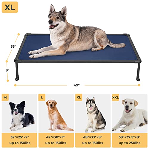 Veehoo Chewproof Elevated Dog Bed - Cooling Raised Pet Cot, Breathable Mesh, Washable & Non-Slip for Large Dogs, Indoor/Outdoor, Blue Mat and Black Frame, 49x33inches (Model CWC2203A03) - color: Blue, size: 49.0"L x 33.0"W x 9.0"Th