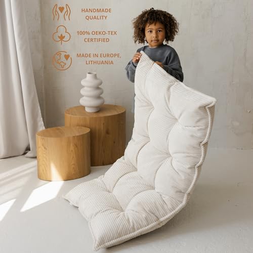 Tufted Floor Cushion – Plush Corduroy Floor Pillow for Reading Nook, Meditation and Yoga – Soft Cozy Window Seat Cushion for Living Room and Bedroom for Adults and Kids - made in EU (Soft Ecru, Large) - color: Soft Ecru, size: Large — 59×35.5 in (150×90 c
