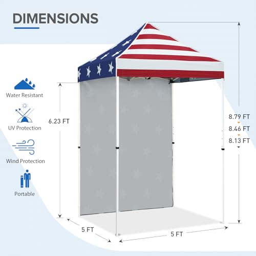 EAGLE PEAK Pop up Canopy 5x5, Outdoor Portable Canopy Tent with One Removable Sunwall, Carry Bag Included, American Flag - color: American Flag