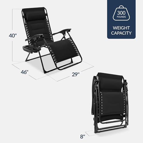 Best Choice Products Oversized Padded Zero Gravity Chair, Folding Outdoor Patio Recliner, XL Anti Gravity Lounger for Backyard w/Headrest, Cup Holder, Side Tray, Polyester Mesh - Black - color: Black