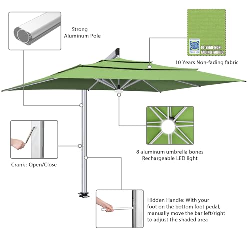 EliteShade USA Atlas 3-Tier 10x13FT Full Aluminum Cantilever Patio Umbrella for Outdoor Restaurant Garden Courtyard Deck Pool and Marketing with Light (No battery), Macaw Green - color: Macaw Green, style: 10×13FT Atlas