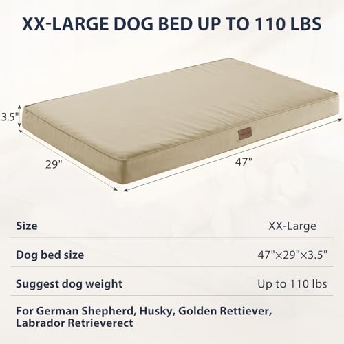 BFPETHOME Outdoor Dog Bed for Large Dogs, Waterproof, Orthopedic with Removable Washable Cover, Egg Crate Foam Mat (47 x 29in, Beige) - color: Beige, size: 47.0"l X 29.0"w X 3.5"th