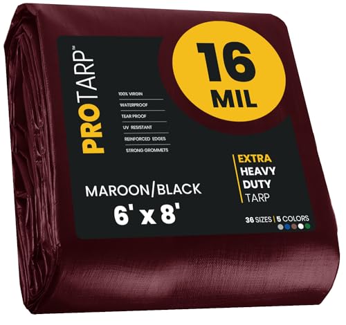 Extra Heavy Duty 16 Mil Tarp Cover, Waterproof, UV Resistant, Rip and Tear Proof, Poly Tarpaulin with Reinforced Edges for Roof, Camping, Patio, Pool, Boat. (Maroon/Black 6′ X 8′) - color: Maroon/Black-16 Mil, size: 6′ X 8′
