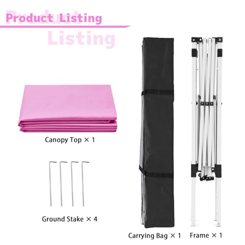 Canopy Tent, 10X10 FT Pop Up Canopy Outdoor Instant Tent Slant Legs with Carrying Bag, Portable Gazebo Shelter for Patio Deck Garden and Beach - 8X8 FT Canopy Cover (Pink) - color: Pink