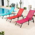 Simple Delxue Folding Chaise Lounge Chair with 5 Reclining Positions, Beach Recliner Chair with Armrests, Textilene Fabric & Steel Frame, Outdoor Patio Poolside Seating, 350 LBS Capacity, Cyan