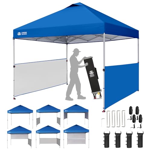 CROWN SHADES Canopy Tent, 10 x 10 Foot Portable Pop Up Outdoor Shelter with 2 Half Sidewalls, 1 Push Center Lock, UV Protection, and Carry Bag, Blue - color: Blue