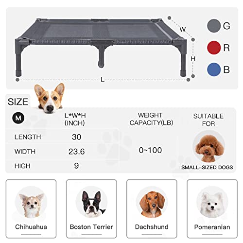 suddus Elevated Dog Bed for Medium Dogs, Dual Support Cooling Cot with Teslin Mesh, Portable Waterproof Pet Bed for Indoor/Outdoor Use, Medium, 30x23x6.3 Inch, Grey - color: Grey, size: M (30"Lx 23"Wx6.3"H)