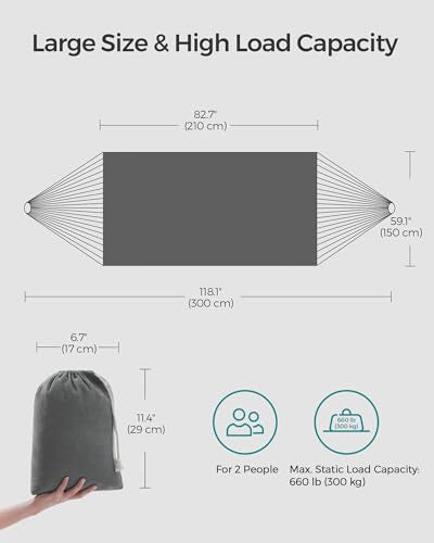 SONGMICS Double Hammock, 98.4 x 59.1 Inches, 660 lb Load Capacity, with Compression Bag, Mounting Straps, Carabiners, for Terrace, Balcony, Garden, Outdoor, Camping, Gray UGDC15GY - color: Grey