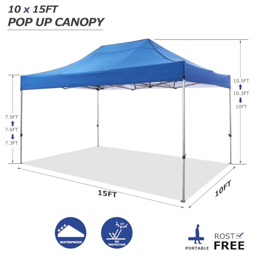 COBIZI 10x15 Heavy Duty Pop Up Canopy Tent with 4 Sidewalls Thicken Frame, Commercial Easy Up Outdoor Wedding Party Tents, All Season Waterproof Windproof with Stakes Sandbags Ropes Bag, Blue - color: Blue, size: 10x15
