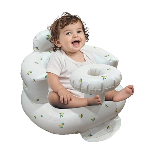 Inflatable Baby Seat for Babies 3-36 Months, Baby Chair with Fence & Built in Air Pump, Blow Up Floor Baby Seat with Back Support, Baby Chair Sit Me Up Olive-Tray - color: Yellow Olive-Tray