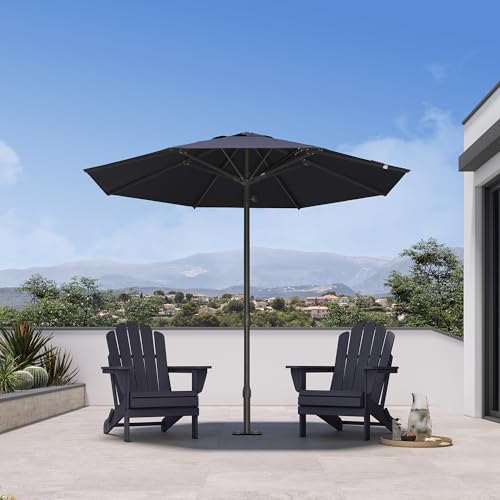 PURPLE LEAF 9Ft Round Semi-Auto Outdoor Patio Umbrella Aluminium Market Umbrella Table Sun Umbrella with 1.89" Rod and 8 Sturdy Ribs for Deck Lawn Pool Garden, Navy Blue - color: Navy Blue, size: 9 ft