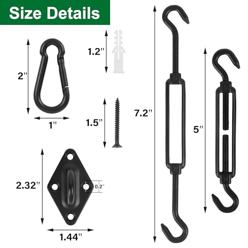 YOFIT Shade Sail Hardware Kit 5 Inch Stainless Steel Turnbuckles for Sun Shade Sail Outdoor Patio Canopy Installation Accessories for Triangle Rectangle Shade, 40 Pcs, Black - size: 5 inch 40 pcs-Black
