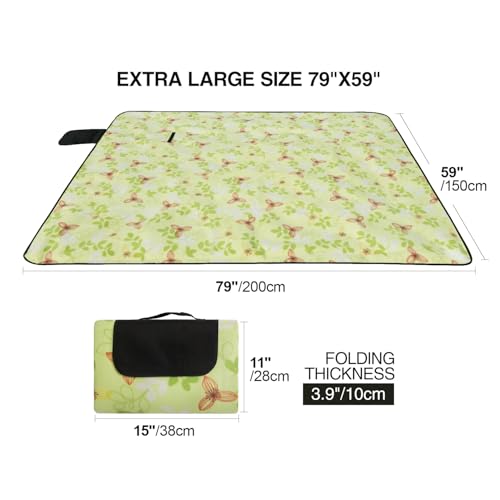 REDCAMP Fleece Picnic Blanket Waterproof Sandproof, Soft Plush & Foldable Outdoor Blanket for Lawn Park Beach Travel, Green Floral Print 79"x59" - color: Green Floral Print 79"x59"