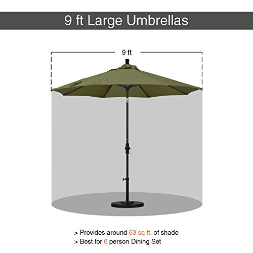 California Umbrella 9' Round Aluminum Market Umbrella, Crank Lift, Push Button Tilt, Black Pole, Terrace Fern Olefin - color: Terrace Fern