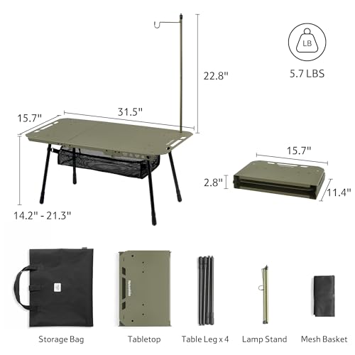 Naturehike Tactical Camping Table with Adjustable Height, Collapsible Table Lightweight with Carry Bag for Camping, Travel expeditions, Hiking, Picnics, BBQs & Beach Trips - color: Green
