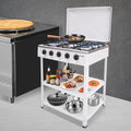 5 Burner Gas Stove with Wind Shield Portable 2.5KW Natural Gas Stove with 2 Storage Shelves for RV Apartment Outdoor Cooking - style: 5 Burner-White