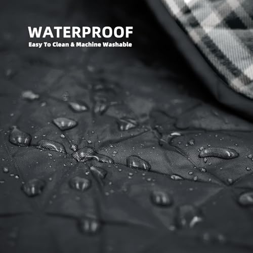 Large Outdoor Waterproof Blanket Extra Thick Fleece Stadium Blanket for Camping, Car, Pet, Picnics - Windproof, Wearable, Machine Washable 80" x 58" (Black Check) - color: Black Check