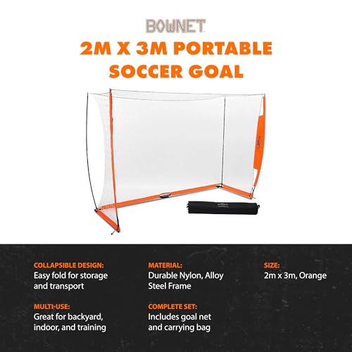 Bownet Portable Folding Soccer Goal – Pop Up Backyard & Training Soccer Net for Indoor or Outdoor – Easy Setup with Carry Bag - size: 6.6 x 9.8 Feet