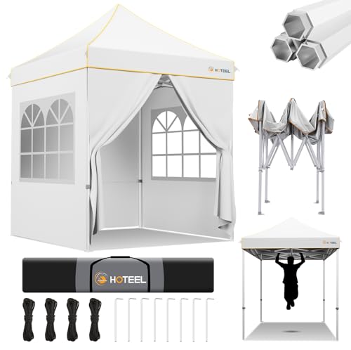 Hoteel 6.6x6.6 Pop Up Canopy Tent Heavy Duty with 4 Sidewalls, Waterproof Party Tent, Easy Set-up Commercial Instant Tents with Hand Bag, Rope & Nail, Hexagonal Leg (1-Year Warranty) - color: White, size: 6.6×6.6 （4 Walls）