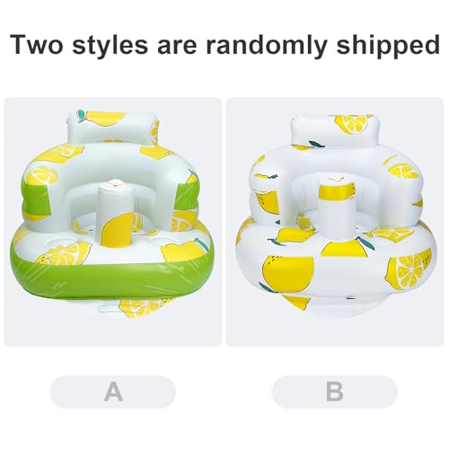 AirSwim Inflatable Baby Seat, Inflatable Baby Chair for Babies 3 Months and Up, Summer Blow Up Chair with Built in Air Pump, Infant Floor Seats for Learning to Sit, Palying, Camping, Lemon - color: Lemon