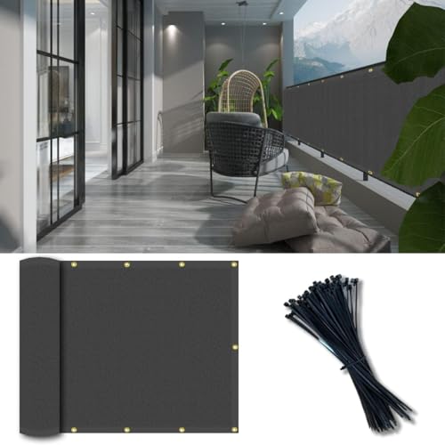 Balcony Privacy Screen Fence Cover 3'x16', HDPE Shade Mesh Fabric with Cable Ties, 90% Visibility Block, UV & Wind Protection for Patio, Deck, Porch, Pool, Backyard, Apartments Railing - color: Dark Gray, size: 3×16 FT