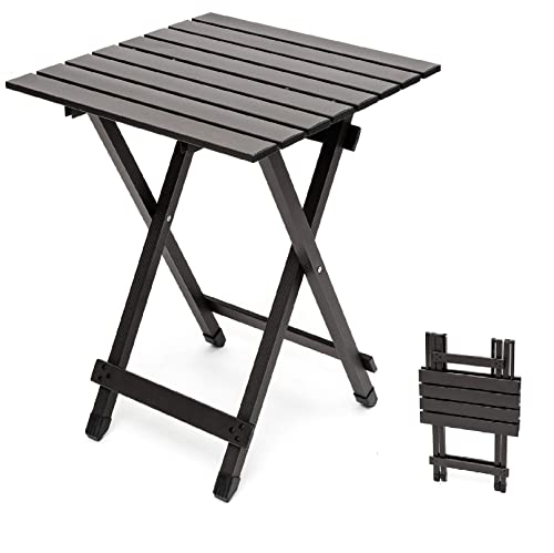 SUNNYFEEL Folding Camping Table - Lightweight Aluminum Portable Picnic Table, 18.5x18.5x24.5 Inch for Cooking, Beach, Hiking, Travel, Fishing, BBQ, Indoor Outdoor Small Foldable Camp Tables - color: Brown-1set