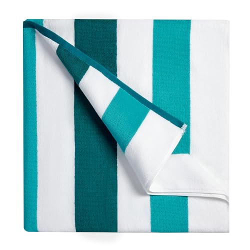Bornbay Cotton Oversized Beach Towel - Extra Large 40"X70" Plush Thick Pool Towel, XL Fluffy Cyan Green Beach Towels Stripe Swimming Towel for Adults Mens Women - color: Cyan Green