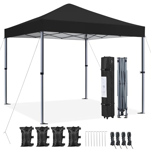 Yaheetech 8x8 Pop Up Canopy Easy Set-up Tent, Portable Outdoor Canopy Instant Tent, Commercial Gazebo with Wheeled Carry Bag & 4 Sandbags for Home, Party & Outdoor Activities, Black - color: Black, size: 8x8