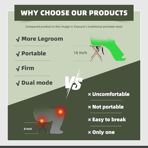 16" Extra Tall Portable Folding Stool for Adults, X-Large Collapsible Camping Chair with 3 Storage Pockets, Heavy Duty Travel Seat for Fishing, Hiking, Gardening - color: Green